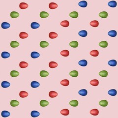 Easter Diagonal Red, Green, and Blue Eggs Small on Pink Background Seamless Pattern