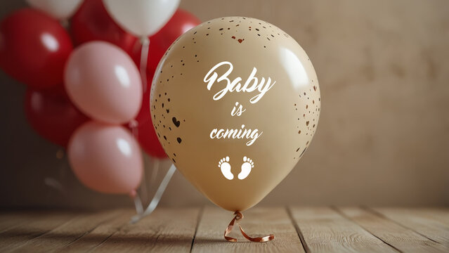 Baby Shower Balloon with "Baby is Coming" Text and Footprints | Gender Reveal Party Decoration