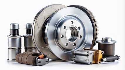 Isolated Automobile Parts on White Background for Automotive Industry, Suitable for Marketing, Advertising, and Educational Purposes with Ample Copy Space for Text Insertion
