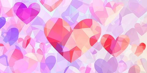 Fototapeta premium Abstract Geometric Valentine Hearts: Soft pink and lavender tones