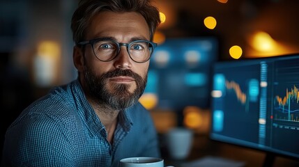 A data scientist working late at night