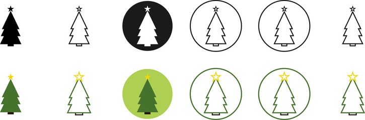 Obraz premium Set icons Christmas tree, Xmas fir symbols on transparent background. PNG illustration