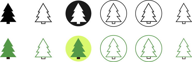 Obraz premium Set icons Christmas tree, Xmas fir symbols on transparent background. PNG illustration