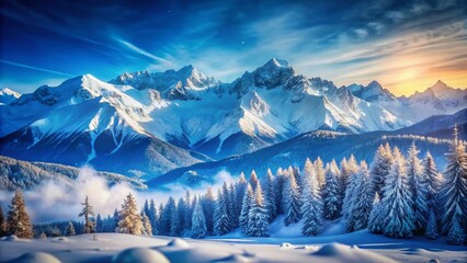 Fototapeta premium Majestic Snow-Capped Mountain Range Under Clear Blue Sky - Breathtaking Landscape Photography for Nature Lovers and Adventure Seekers