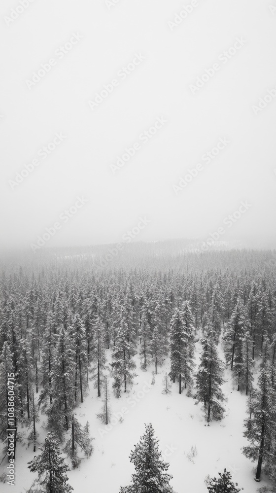 Poster a snowy forest with trees covered in snow