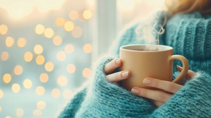 Woman enjoying a cozy moment with a steaming cup home setting lifestyle and fashion inspiration warm environment intimate viewpoint celebrating creativity