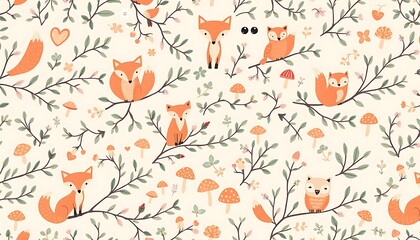Fototapeta premium Cute Fox Forest Pattern,
