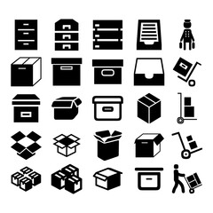 cardboard and parcel solid vector icon set and illustration
