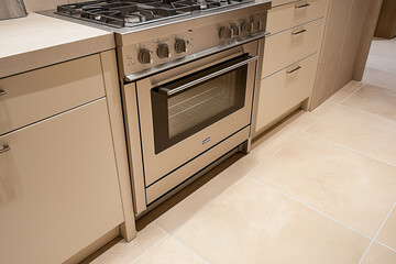 Indoor open plan kitchen with oven