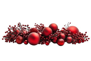 A bunch of red Christmas ornaments are piled on top of each other . on transparent background.