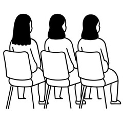 women sitting on chairs with backs to screen turn