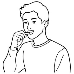 young man cleaning teeth with dental floss