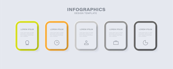 Rectangular choice template for business and commerce infographic chart design. Corporate development processes infochart with thin line icons. Instructional graphics with 5 steps or options