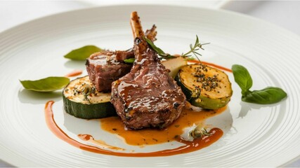 Gourmet lamb chops with zucchini and herbs.