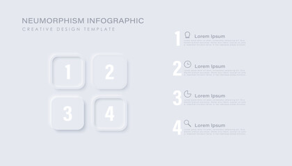 Neumorphism design infographic, 4 step or options. Infographic design template with icons