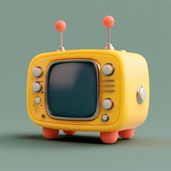 Retro Yellow Television Set with Antennae and Knobs
