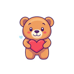Obraz premium Cute bear holding a heart, cheerful expression, isolated on white background.