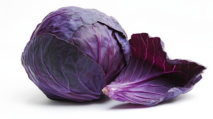Obraz premium A whole red cabbage with its tightly packed leaves and vibrant purple color, Each cabbage’s vibrant color and subtle imperfections captured with precision