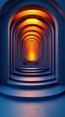 Obraz premium A surreal corridor with arches illuminated by warm light.