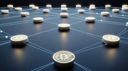 Illuminated digital network linking Bitcoin and cryptocurrencies, symbolizing the cohesion of decentralized systems and the financial transformation of Web3
