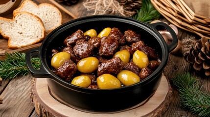 Hearty Winter Stew Cooking Cozy Kitchen Food Photography Rustic Setting Close-up Warm Comfort Food Experience