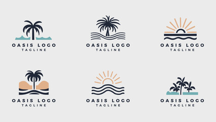 Collection of modern minimalist resort logo design, oasis beach resort vector illustration