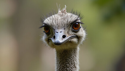 Close-up portrait of an ostrich with expressive eyes and unique features