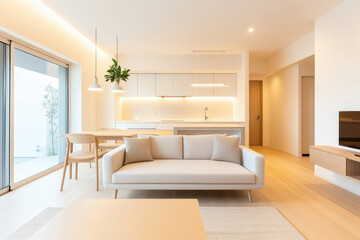 Bright and modern living room featuring a cozy sofa, natural light, and contemporary decor, ideal for comfortable relaxation.