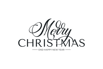 Merry Christmas and Happy New Year hand lettering calligraphy. Vector holiday illustration element. Typographic element for congratulations.