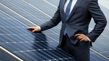 Man working at solar panels station - Renewable green energy concept - Focus on face