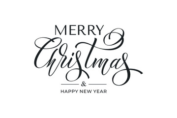 Merry Christmas and Happy New Year hand lettering calligraphy. Vector holiday illustration element. Typographic element for congratulations.