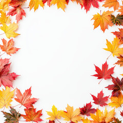 Vibrant autumn leaves arranged in a circular frame, perfect for seasonal decorations or nature-themed projects.