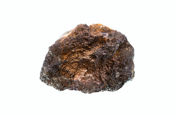 Agni Manitite (Pearl of divine fire) pseudo tektite on white background, rare volcanic rock (obsidian) from Java, Indonesia. (selective focus)