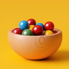 Vibrant Wooden Bowl Filled with Colorful Candy-Coated Chocolates