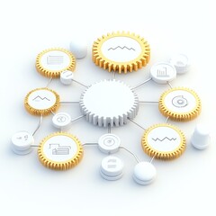 Focused business strategy, abstract gears and interlocking pathways, futuristic 3D illustration