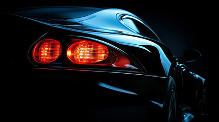 Modern Black Car, Tail Light, Illuminated, Night, Detail, Luxury, Automotive, Design, Style, Elegance