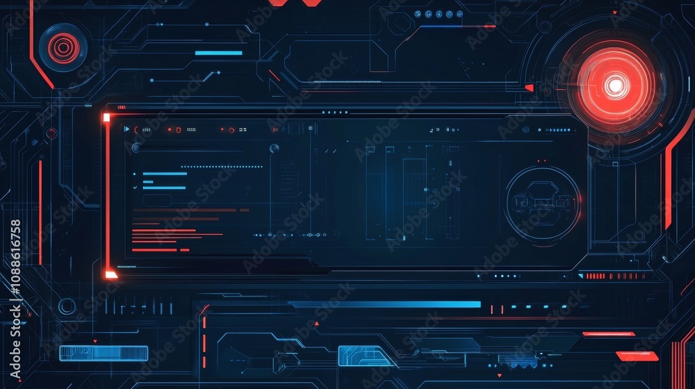 Poster futuristic digital interface with data visualization and glowing elements for technology application
