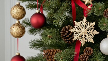 A classic Christmas celebration, jingle bells, and a ribbon bow in vibrant holiday colors.