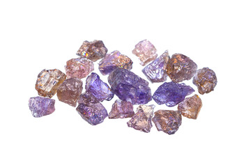 Natural rough Tanzanite gemstone on white background (Zoisite group minerals) (selective focus)