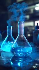 Blue Liquid Boiling in a Beaker in a Science Lab