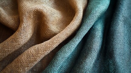 Fototapeta premium Close-up of Brown and Green Woven Fabric Texture