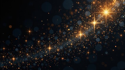 Naklejka premium Golden starry night sky with sparkling lights on a dark background