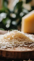 Grated Parmesan Cheese on Wooden Board: A Culinary Delight