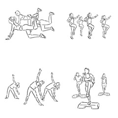 Hand drawn sketch of an exercising woman. Vector illustration.