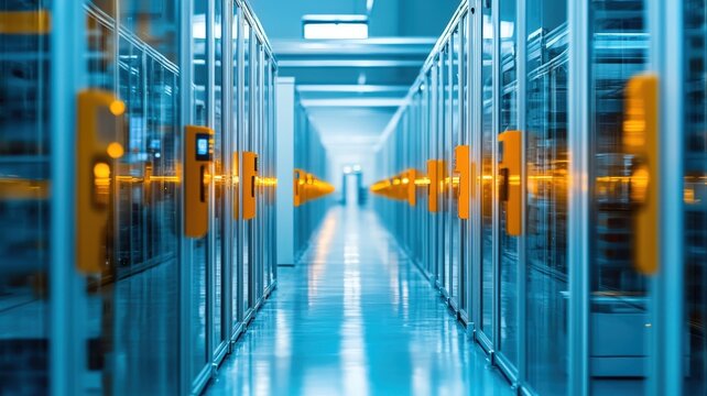 Warehouse and Inventory management concept. Biometric access systems in warehouse operations depicted in a focused image. - Powered by Adobe