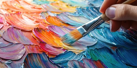 Fototapeta premium Artistic expression through brushstrokes creative studio painting technique vibrant colors close-up visual inspiration