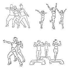 Hand drawn sketch of an exercising woman. Vector illustration.