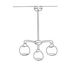 One continuous single drawing line art flat doodle chandelier, chandelier on the ceiling, lighting, bright light evening light. Isolated image hand draw contour on a white background, hand drawn, not 