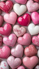 Fototapeta premium Pink and White Heart Shaped Stones - Romantic Decorations