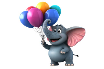 Obraz premium Adorable 3D Cartoon Elephant with Colorful Balloons isolated on transparent background png